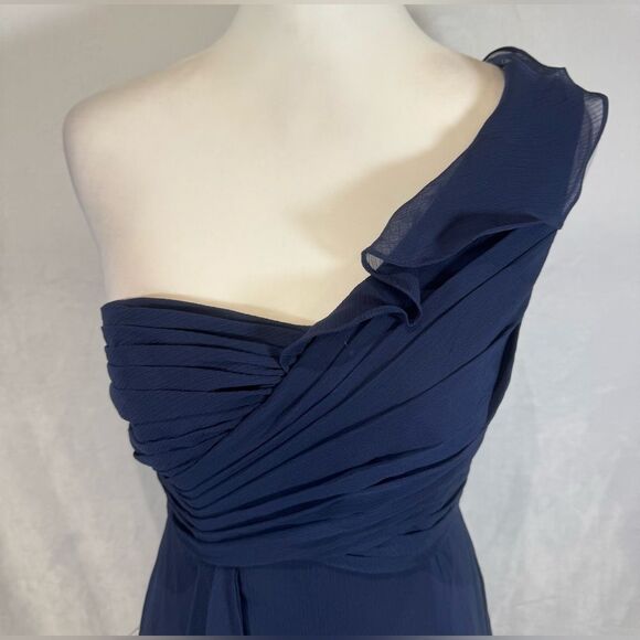 David’s Bridal One-Shoulder Chiffon Dress in Marine Navy Blue size 4 - Picture 2 of 8